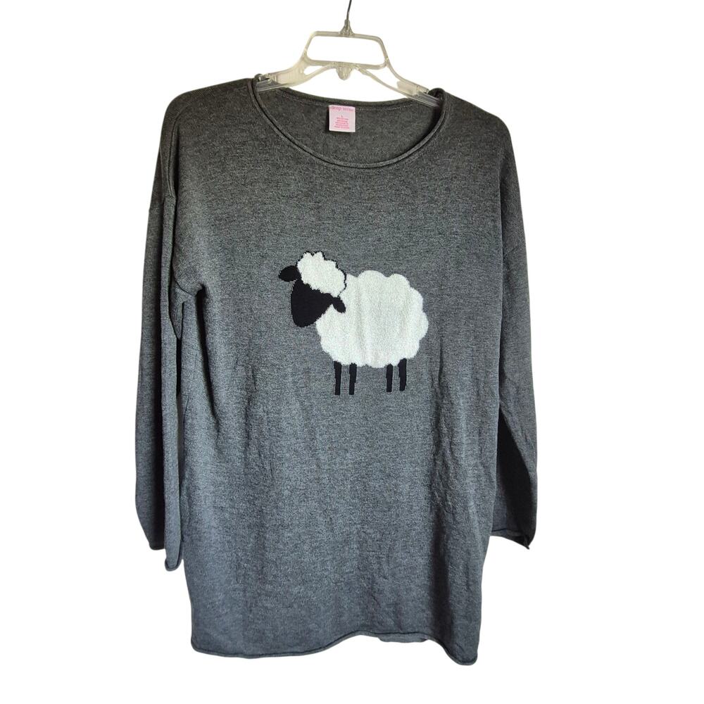Unique Sleep Sense‎ Women’s Large Nightshirt Gray Knit with Raised Sheep Design